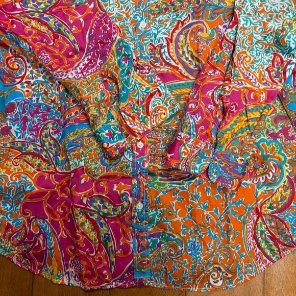 Lauren Ralph Lauren Women Colorful Button Up Shirt Size XL Artsy Hippie Boho - Picture 6 of 8